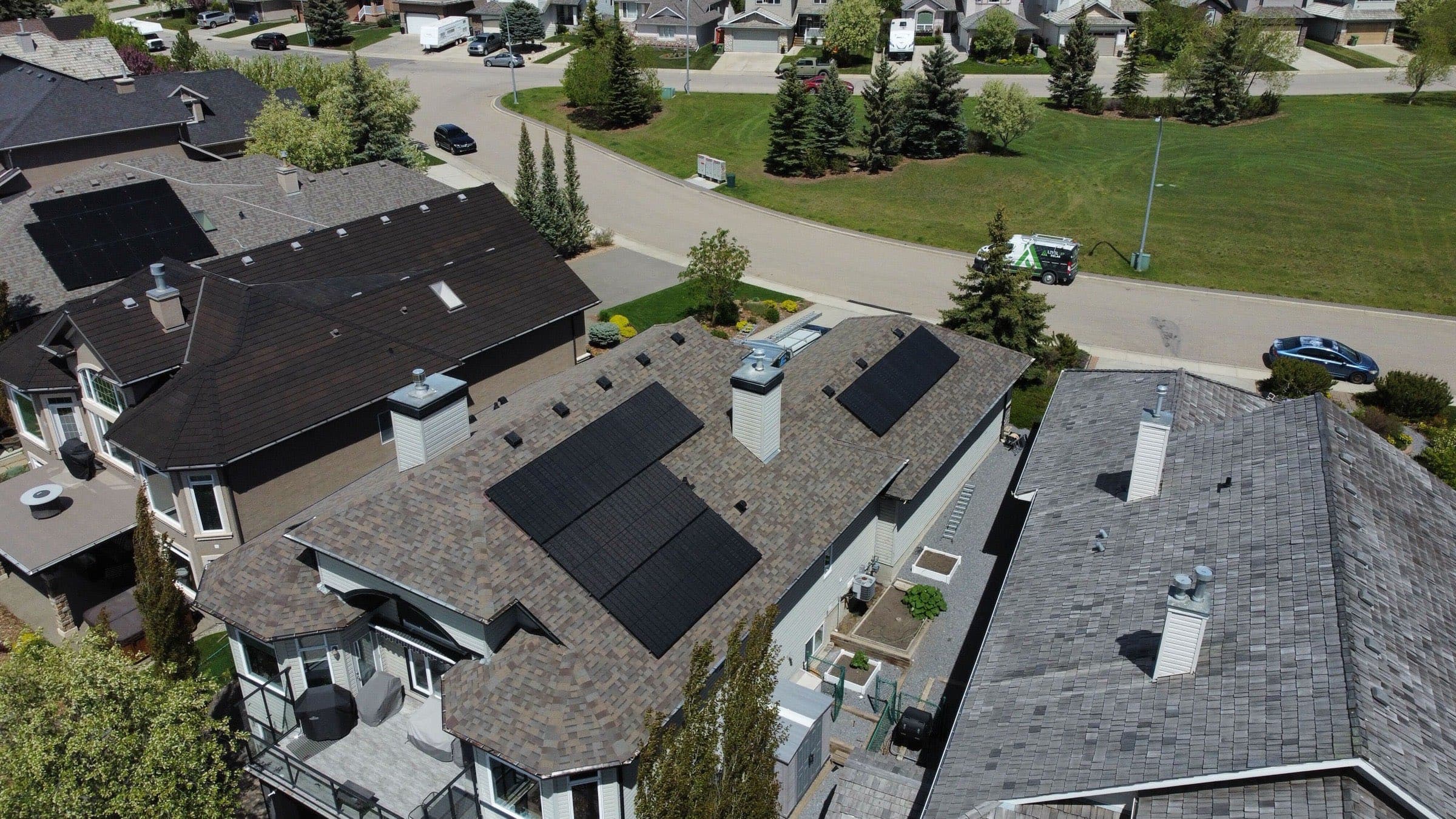 Rooftop solar array seen from above