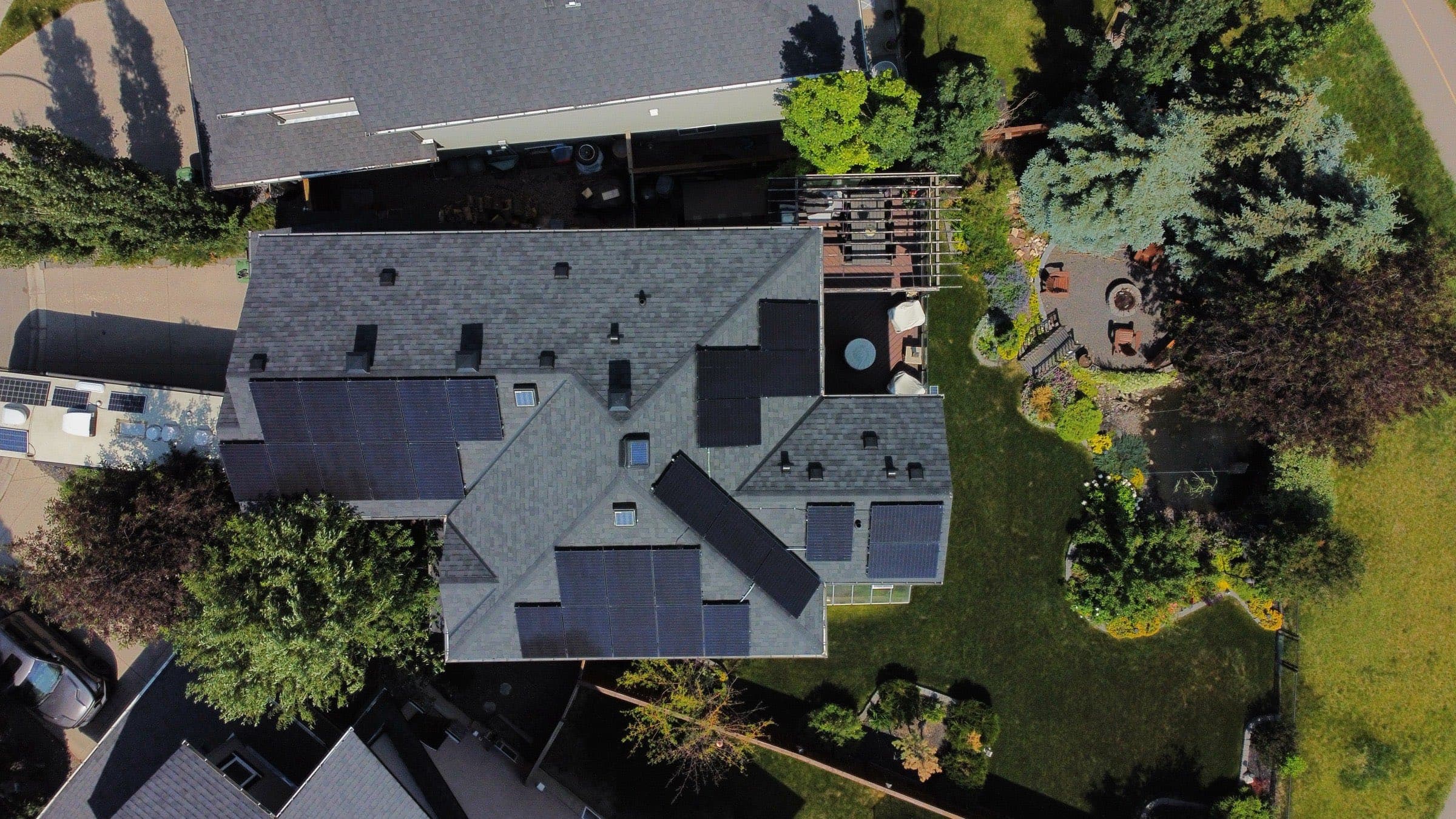 An 11.5 kW solar array on a Saje Hill home in Calgary, from above