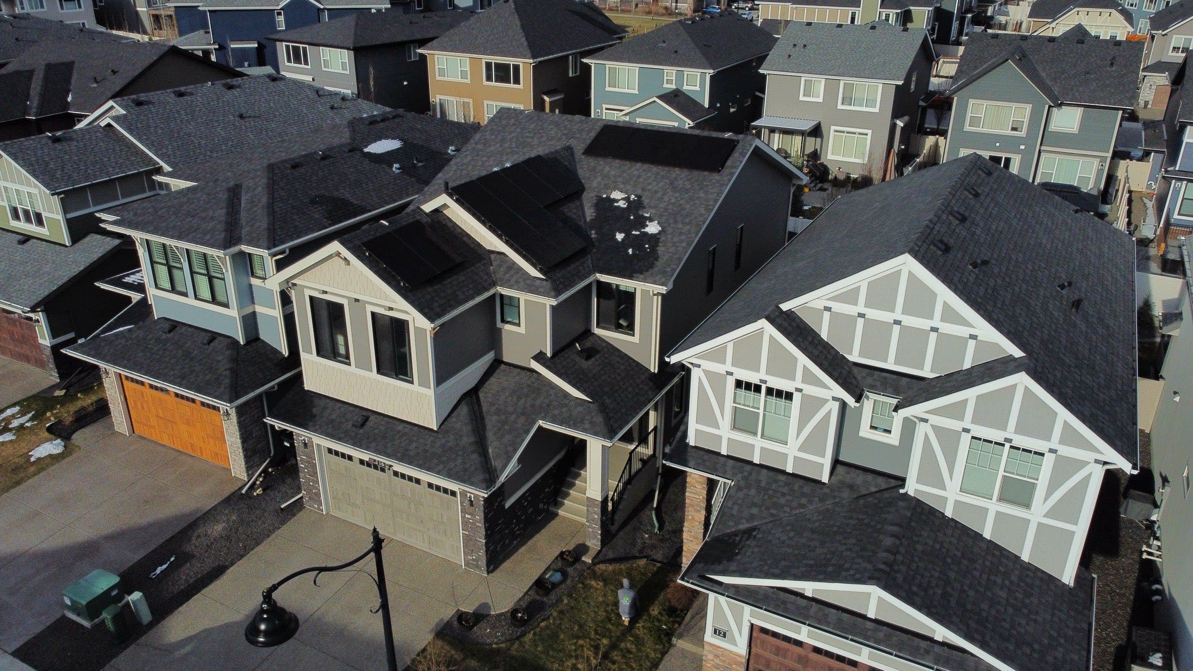 Rooftop solar array on a home, from above